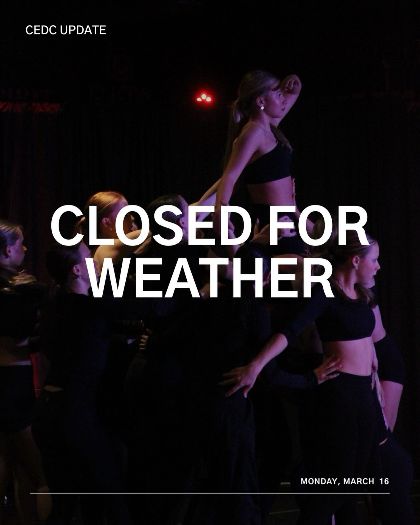 We are so bummed the weather had other plans! For the safety of our staff and students, we are closing today due to the weather predictions. ⛈️🌪️👎