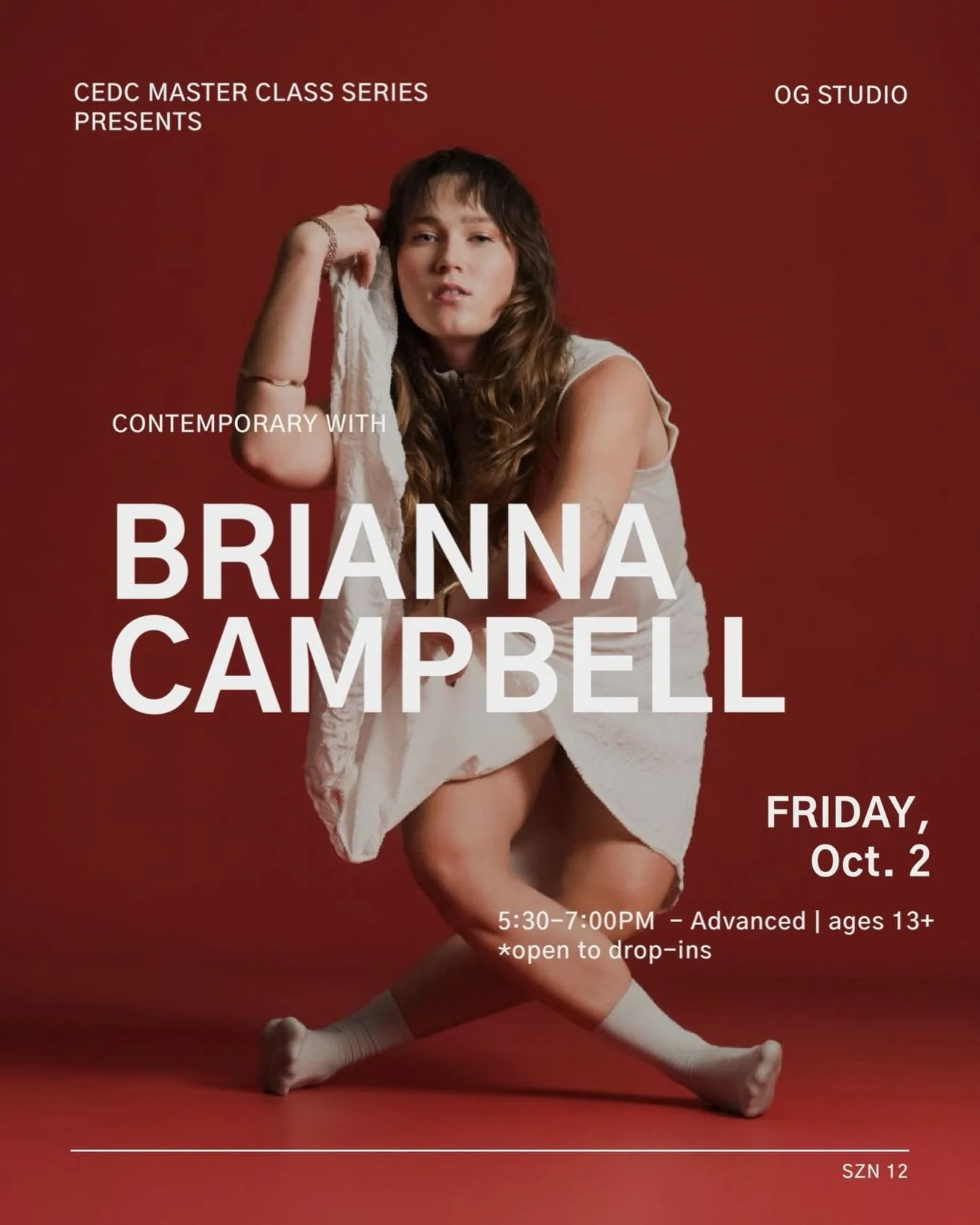 THIS FRIDAY! Continuing to provide leading instruction and opportunities for the Charleston dance community, we are so excited to have Brianna Campbell back to CEDC! Join us for her contemporary master class! 

Friday, October 2nd
5:30-7:00pm
$40/dan