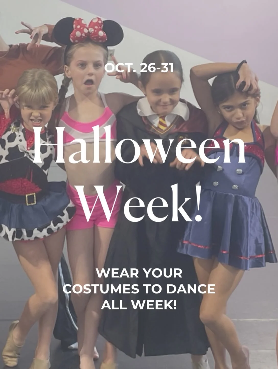 Let&rsquo;s BOOgie through the rest of SPOOKY season! Wear your (dance friendly) Halloween costume to class all week! Dancers must still wear the appropriate footwear for each class. See you on the dance flooooooooor 👻