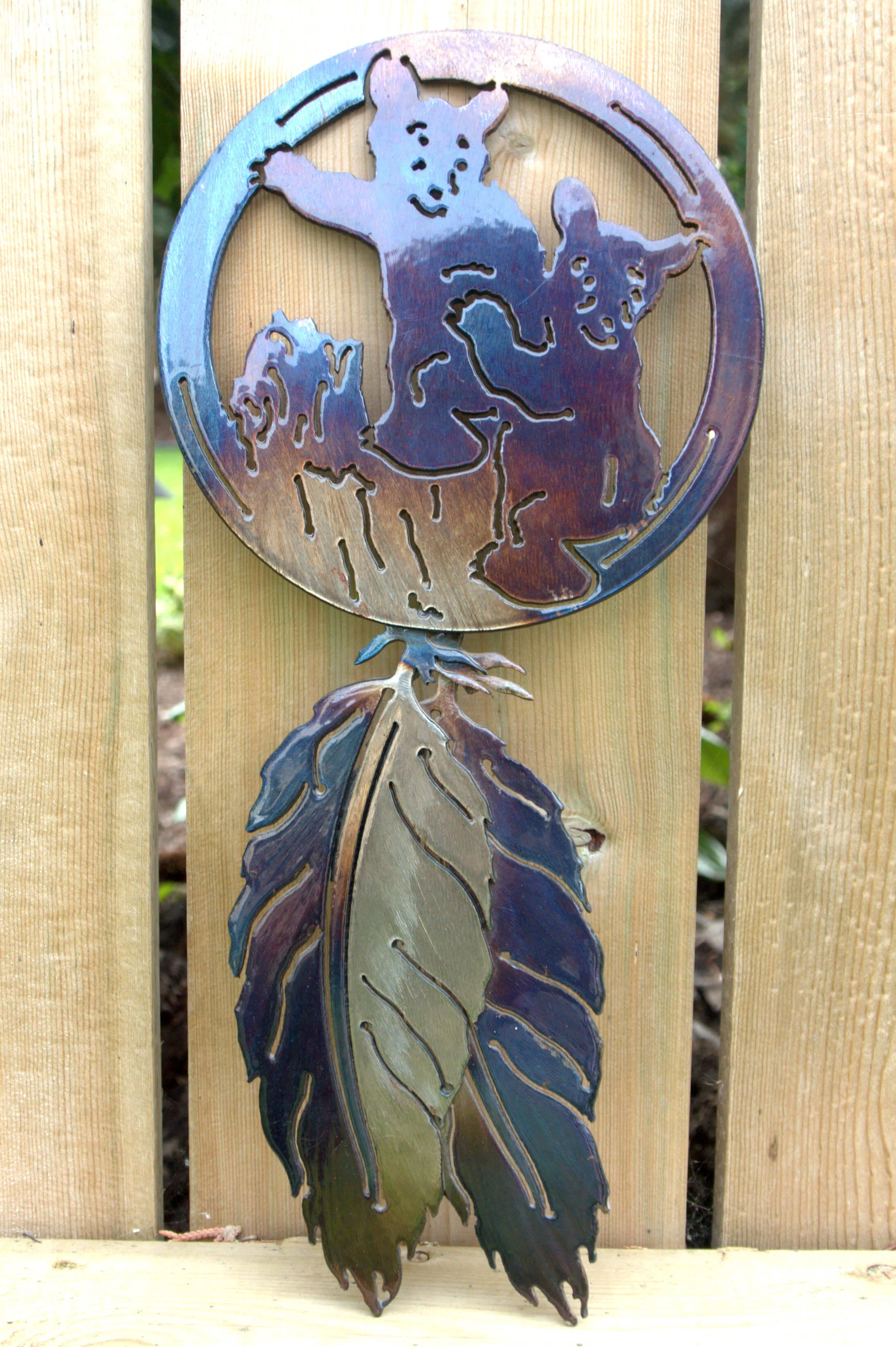 Baby Bears & Feathers metal art