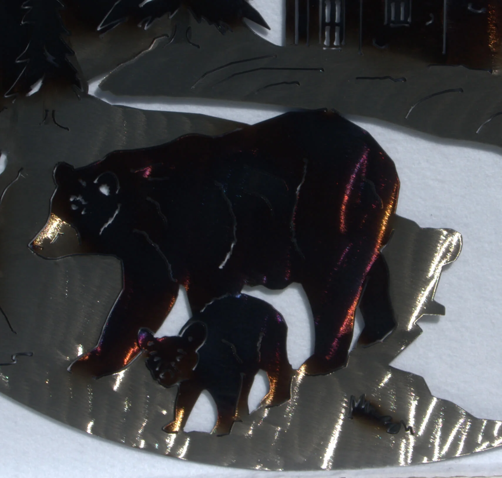 Bear "Early Spring Crossing" Oval metal art 6