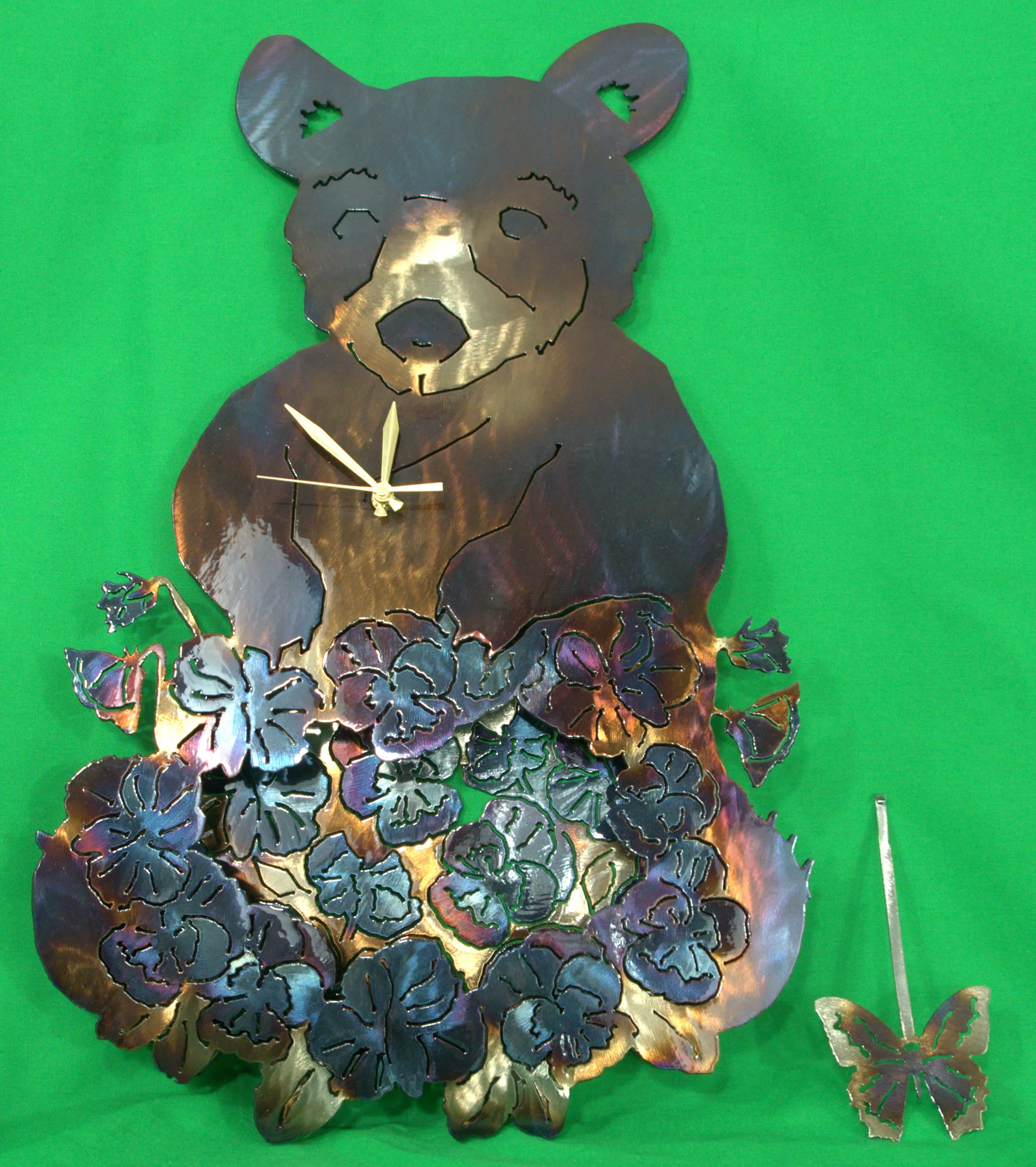 CLOCK BEAR WITH PANSIES GREEN.jpg
