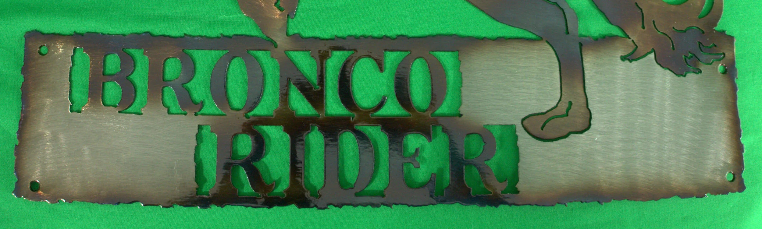 BRONCO RIDER SIGN GREEN CLOSE UP.jpg