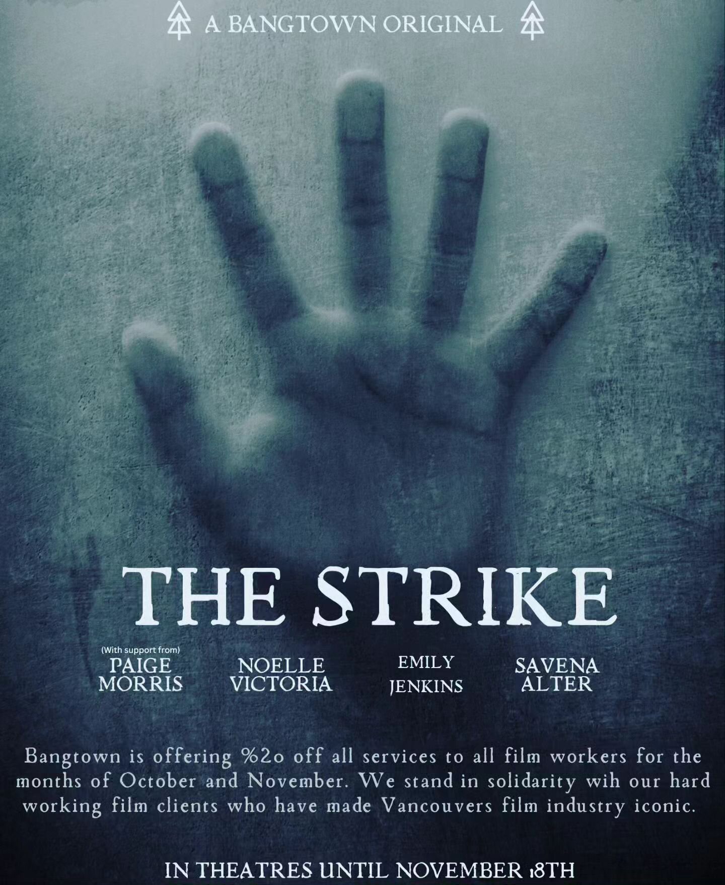 Bangtown Salon recognizes the impact the ongoing resolution of strikes has on our large clientele of film industry heroes. We hear you, and we want to show our appreciation and solidarity. Book now through to November 18th with any stylist, and recei