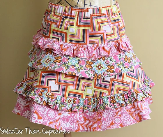 Skirt sewn by Courtney Davis of the Sweeter Than Cupcakes blog using fabrics from Josephine Kimberling's Field Day fabric collection with Blend Fabrics