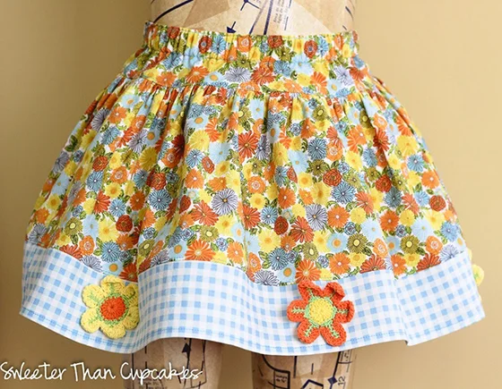 Skirt sewn by Courtney Davis of the Sweeter Than Cupcakes blog using fabrics from Josephine Kimberling's Field Day fabric collection with Blend Fabrics