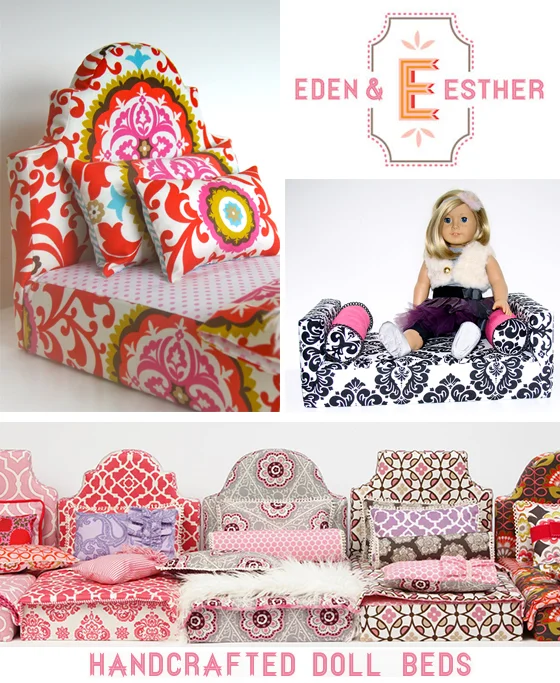 Eden and Esther on Etsy, creates these gorgeous, handcrafted doll beds for an 18" doll.