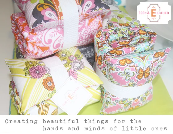 Eden and Esther on Etsy, creates these gorgeous, handcrafted doll beds for an 18" doll. Here she uses my Field Day fabrics for sleeping bags and pillows!
