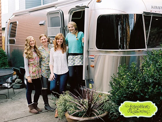 Josephine Kimberling with the girls who modeled in her Caravan Dreams fabric photo shoot