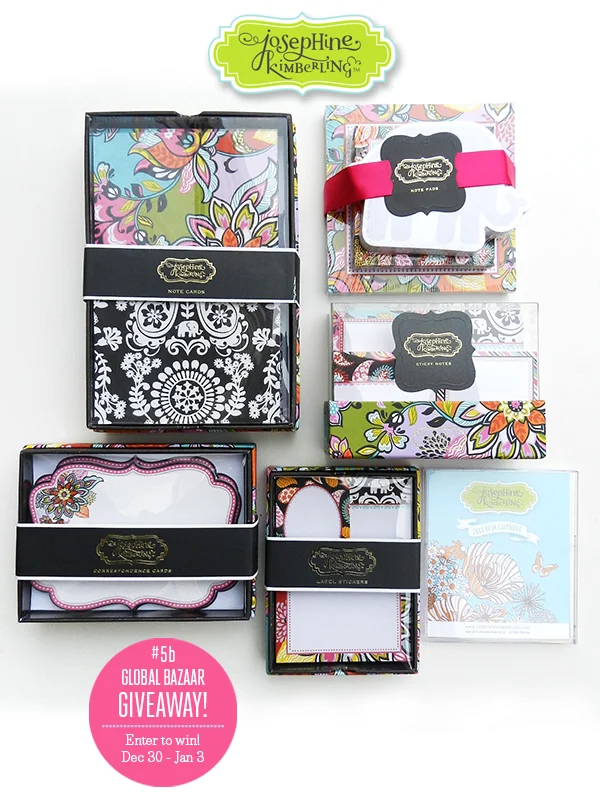 Josephine Kimberling is having a Giveaway each week in December! Swing by her blog to enter to win her Week 5 Global Bazaar Giveaway! Dec 30-Jan 3