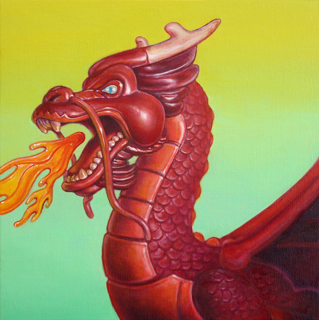 This is an archival print of a recent painting of a dragon toy. Original painting titled: "Dragon's Breath" from 2015. The Giclee Artist Print is printed on Moab Entrada Bright White paper, 290 gsm, 21.5 mil. Bright white, 100% cotton, slightly textured. Each print comes signed and numbered. Edition size: 50 Print size: 12 x 12 inches Image size: 11 x 11 inches Comes with Free Priority Mail Shipping in the US! Thanks for looking!