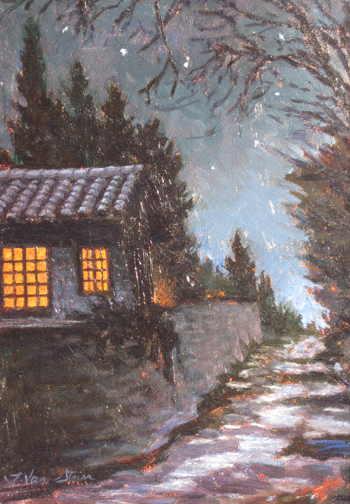 Snowy Night, St. Paul du Masoule, 14 x 10 | oil on panel