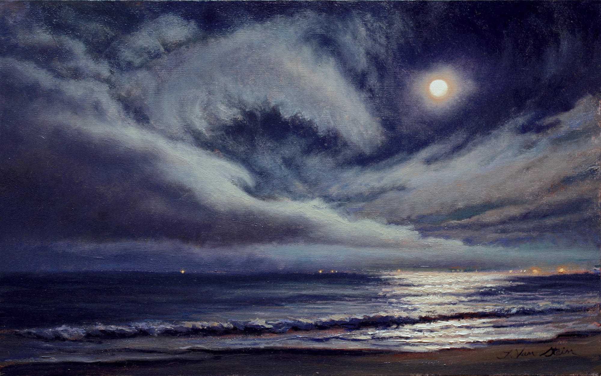 Spring Moon, Even Tide, 15x24 , oil on canvas, 2019