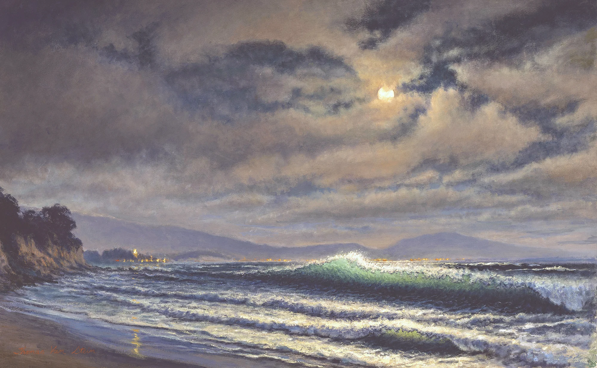 Moonlit Surf from East Beach, 30 x 48, Oil on Canvas, 2019