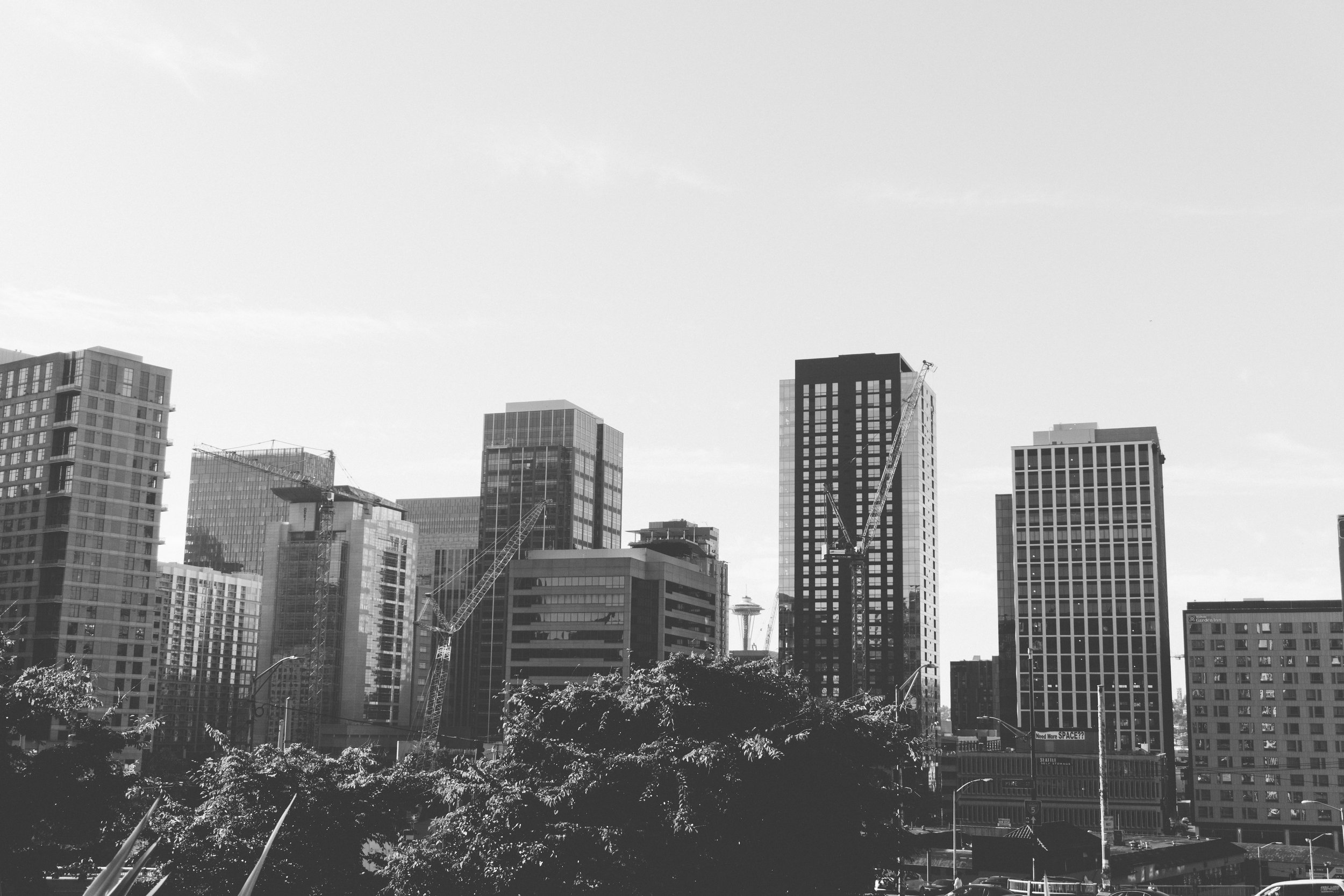 space needle from capitol hill - b+w