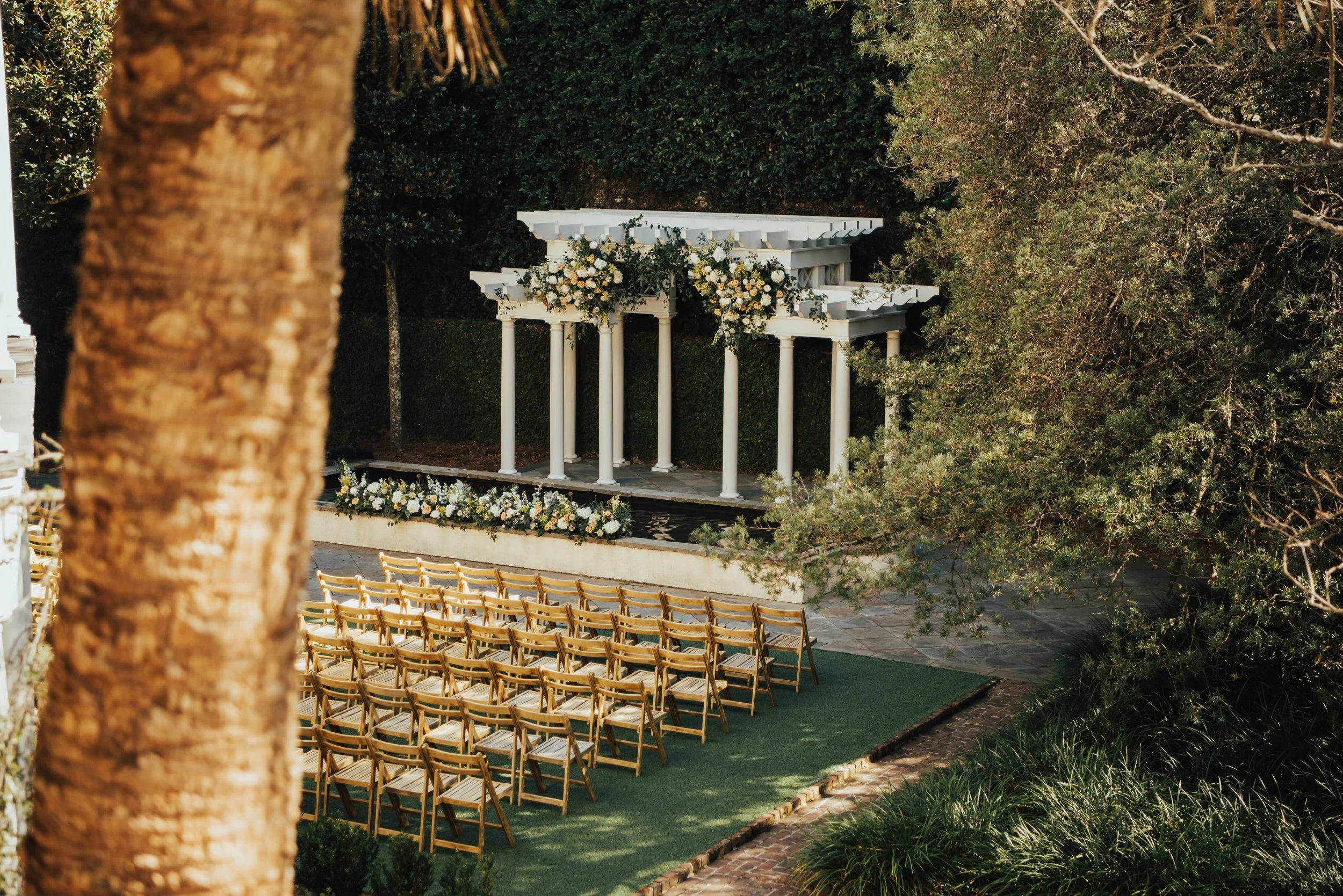 Wide shot of Wedding ceremony space from above.
