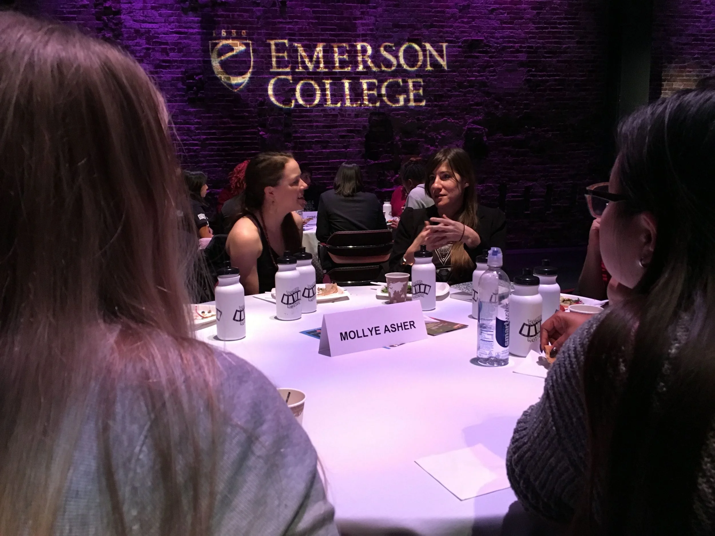 Producer Mollye Asher (r) with Emerson College students.