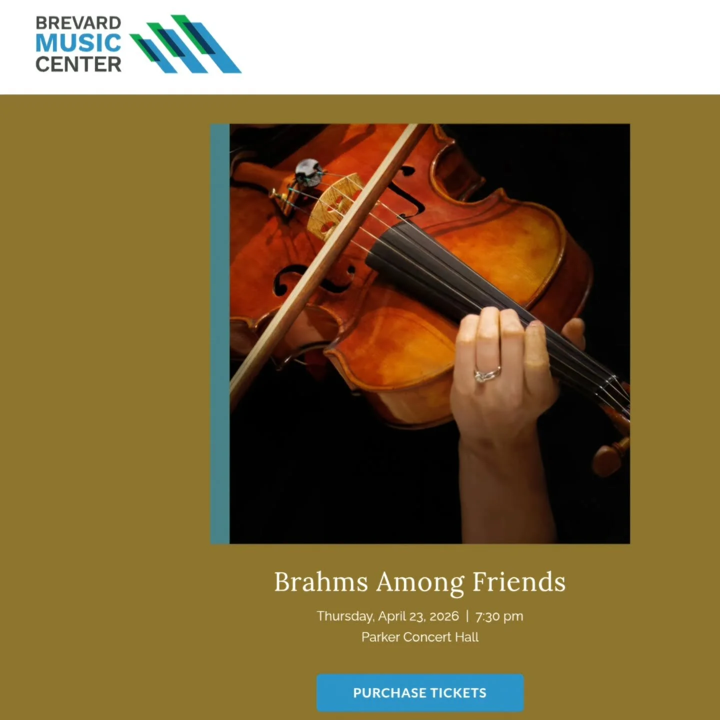 A special visit to my summer home in the spring for a program about friends played with friends :) Looking forward to joining my summer colleagues, wonderful Brevard musicians, and Itamar for a beautiful program of solo, duo, and quintet works by Bra