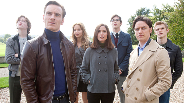 From left to right: Banshee, Magneto, Mystique, Moira MacTaggert, Beast, Professor X, Havok.