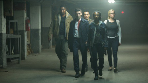 Our ragtag group of protagonists in The Purge: Election Year . Apparently five is the magic number, as each film has had five people trying to survive together.