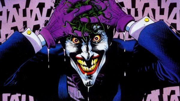 One of the most famous artistic renderings of the Joker ever depicts him howling with laughter after rising out of his chemical baptism. Art by Brian Bolland.