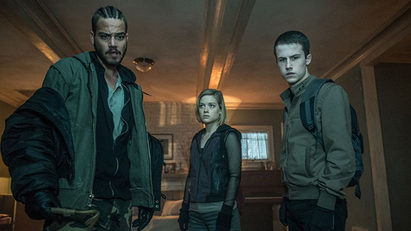 The burglars (from left to right): Money (Daniel Zovatto), Rocky (Jane Levy) and Alex (Dylan Minnette).