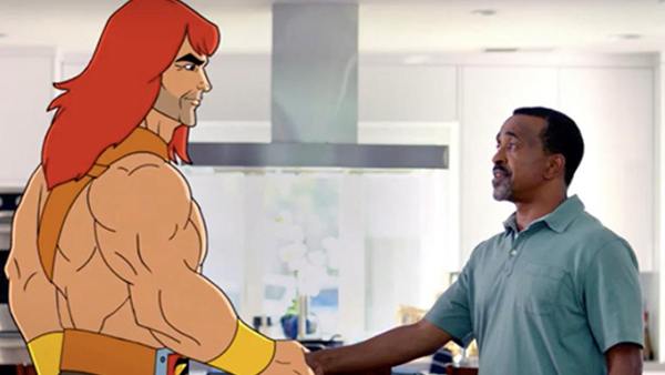 Zorn meeting Edie’s fiancé Craig (Tim Meadows), who is surprisingly not phased about meeting a giant, muscular cartoon barbarian.