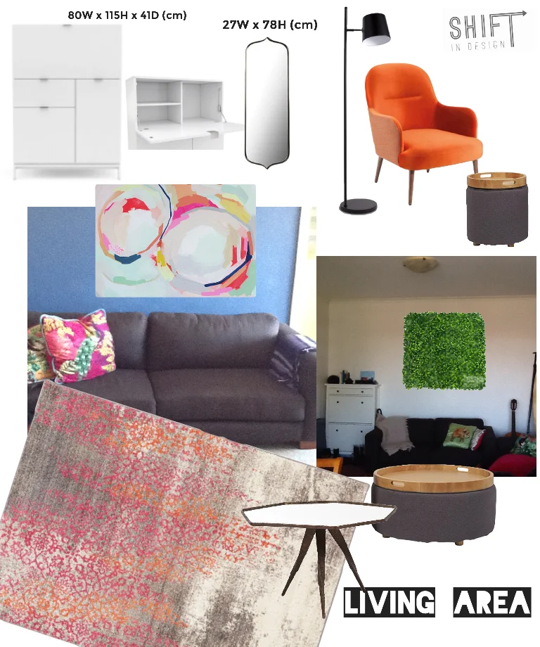 Living Room - furniture, furnishing, artwork selections 