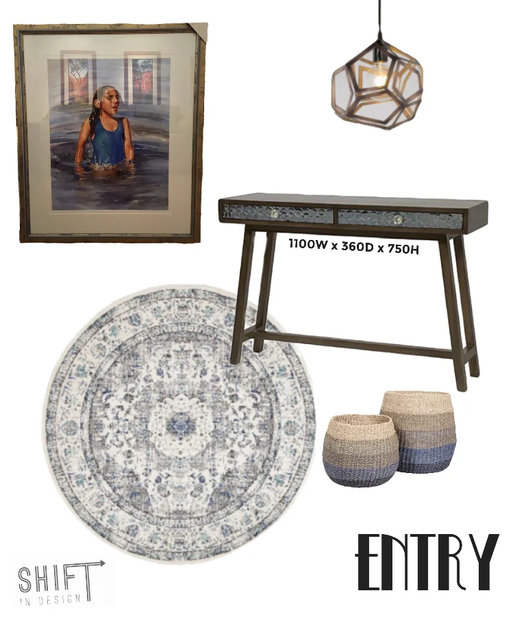 Entry - furniture, lighting selections