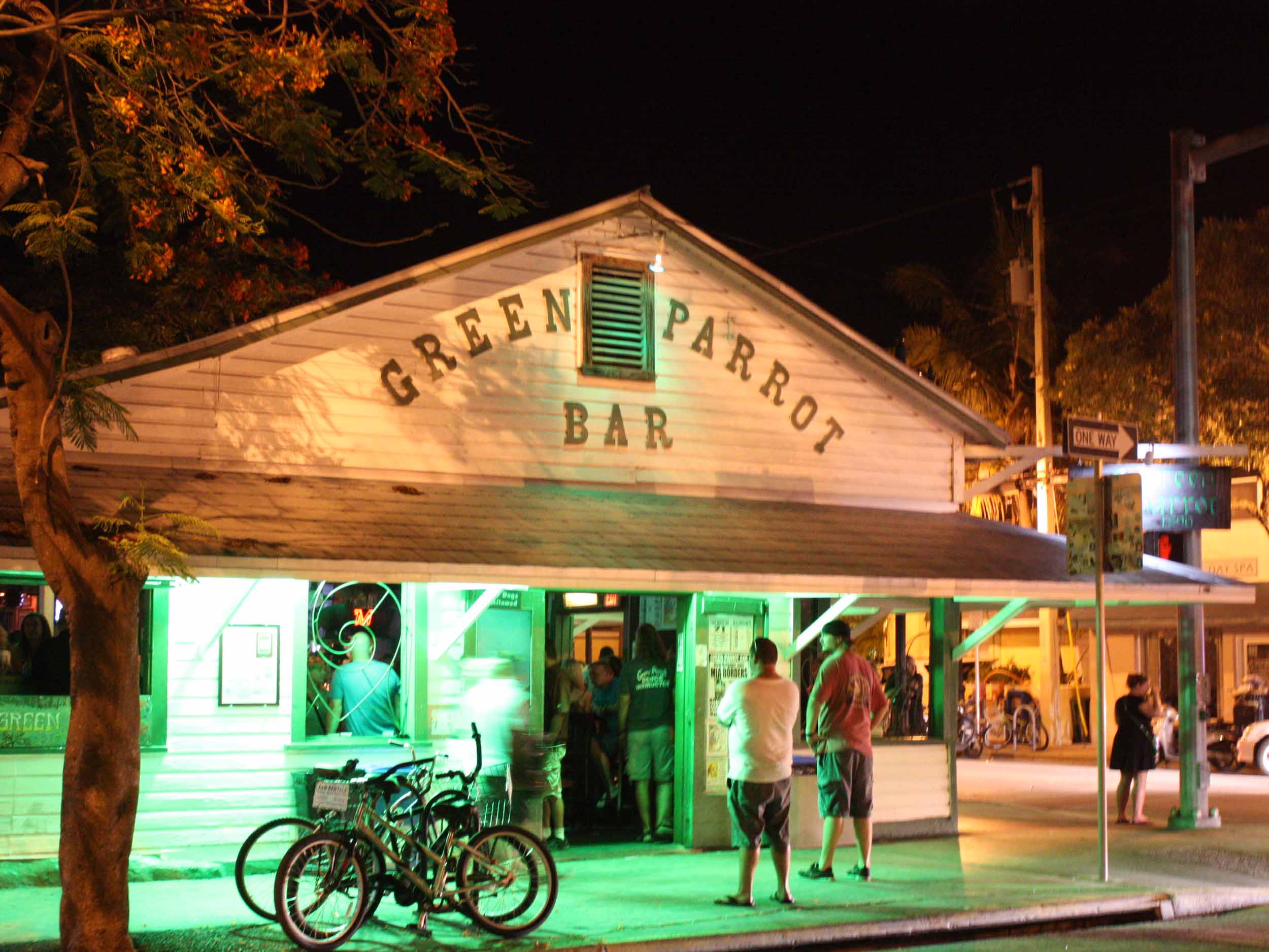 Green Parrot Bar Entrance at Night