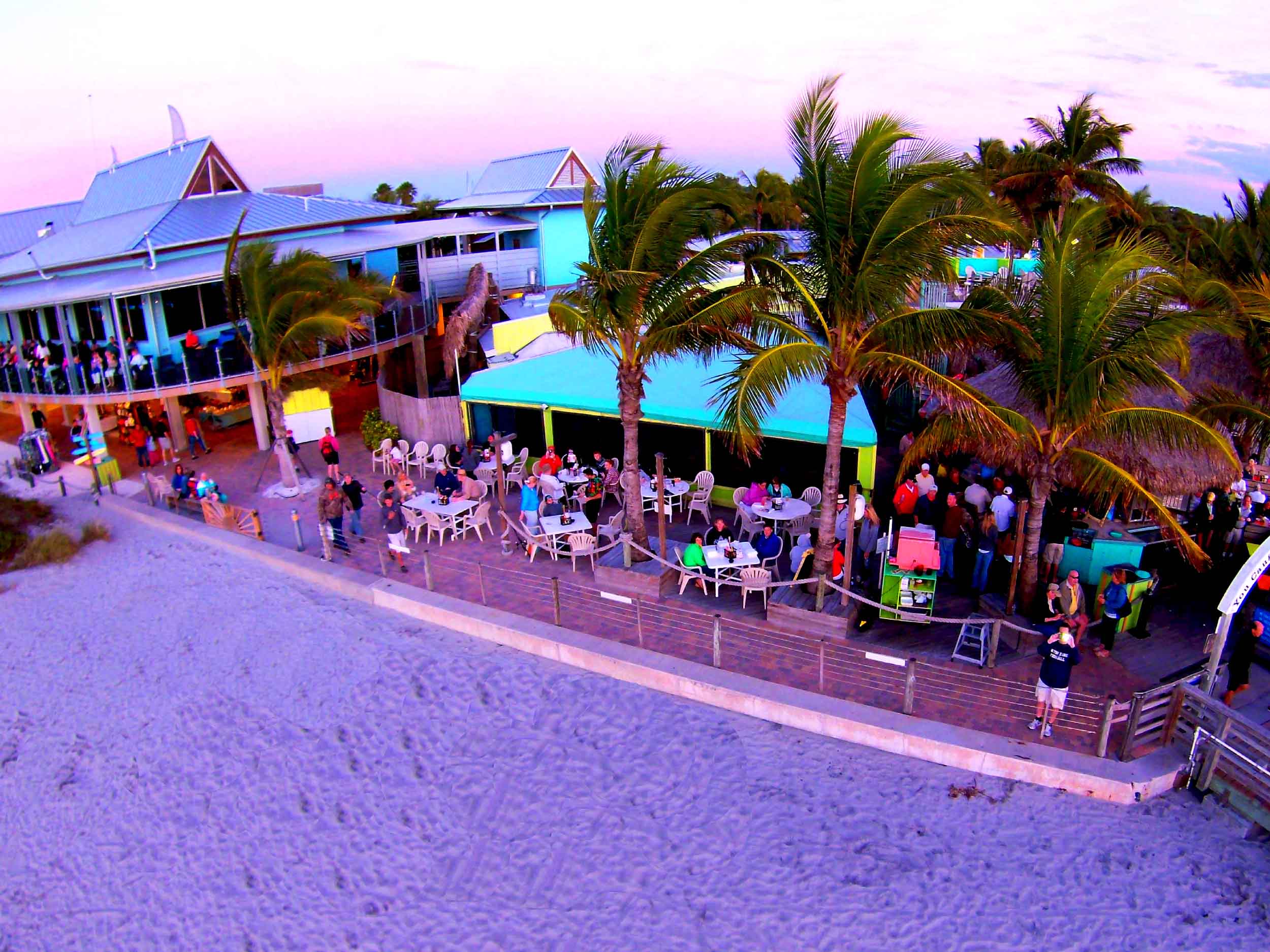 Sharky's on the Pier at Sunset Aerial View