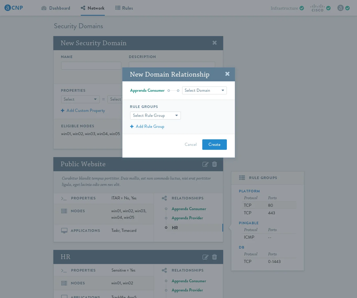 Modal for binding one domain to another
