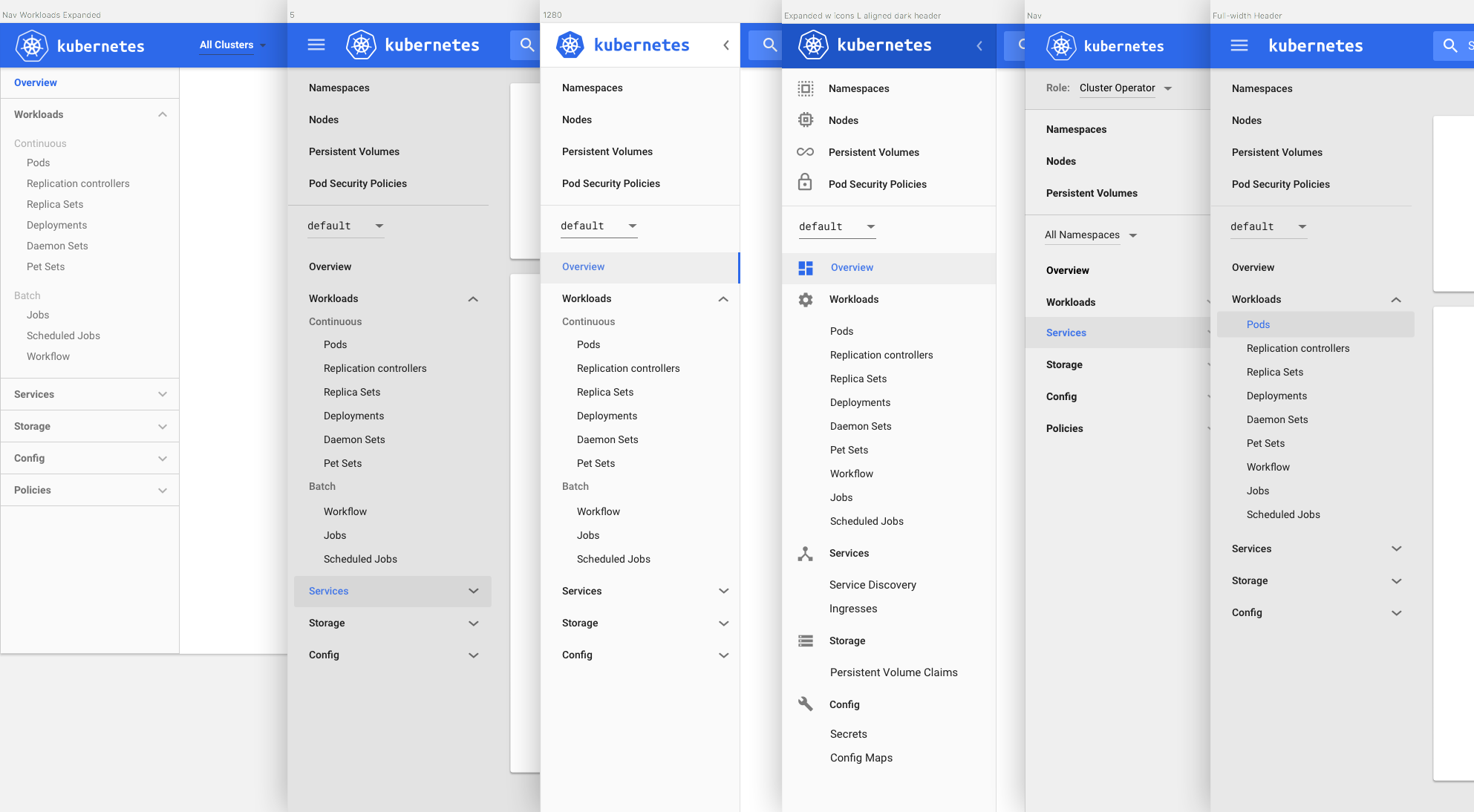 A selection of nav options considered