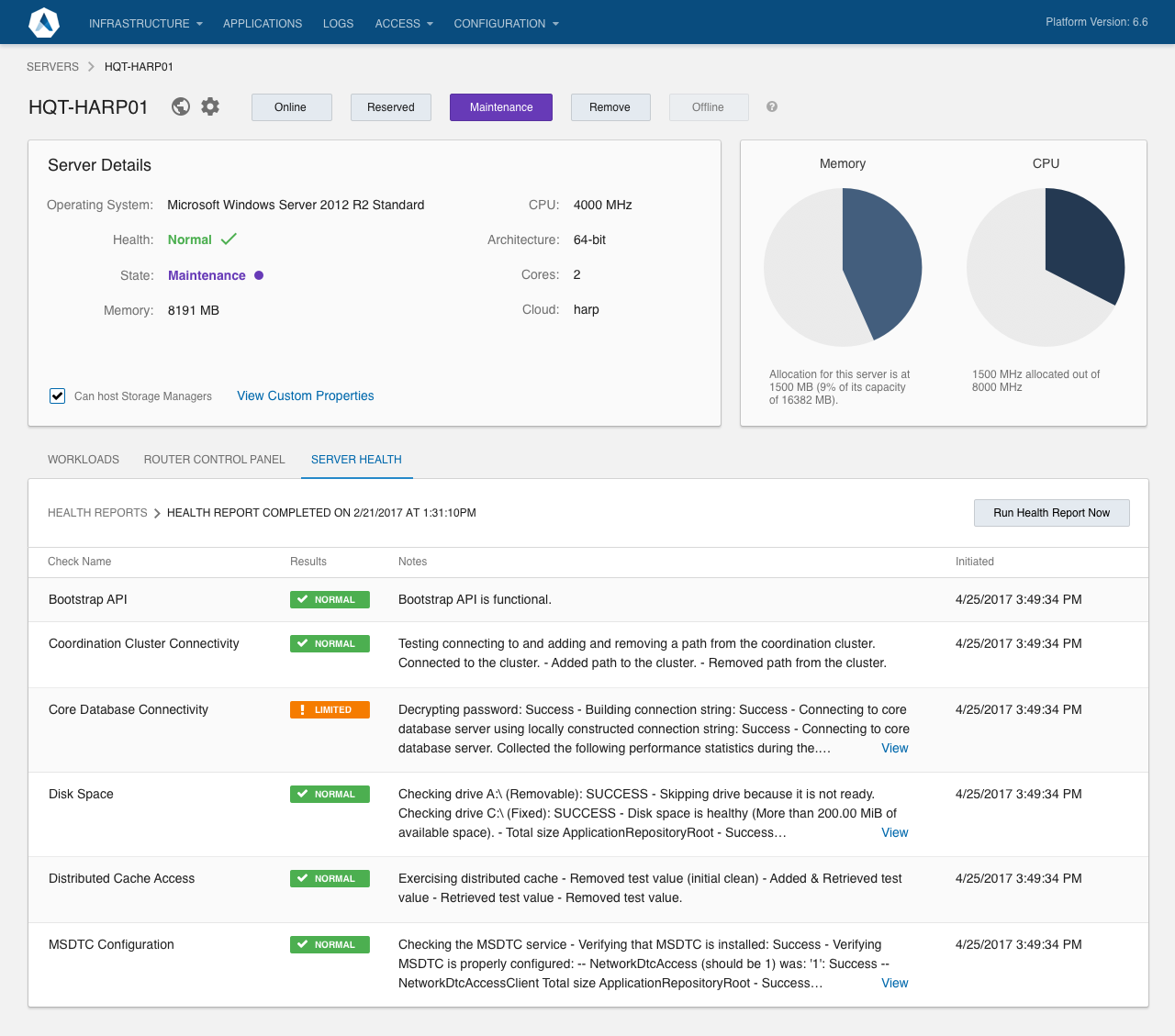 An operator can drill into an individual report to view its constituent checks and view logs regarding what specifically went wrong.