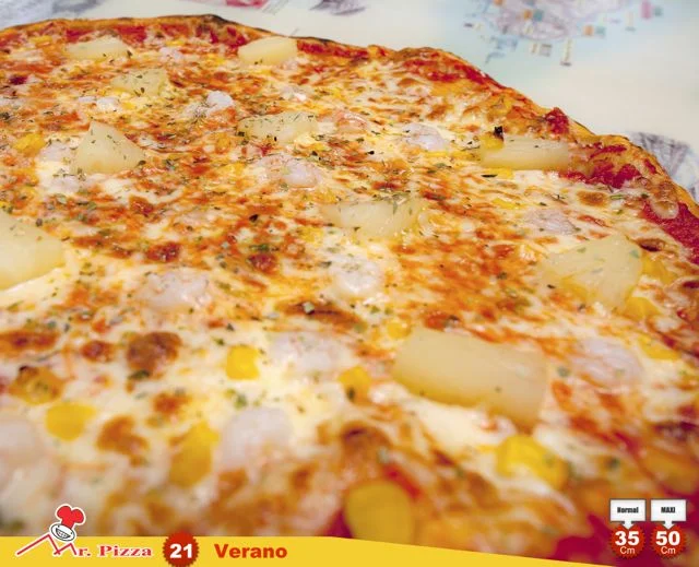#21 - Verano tomate . mozzarella . camarão . ananás . milho . oregãos
