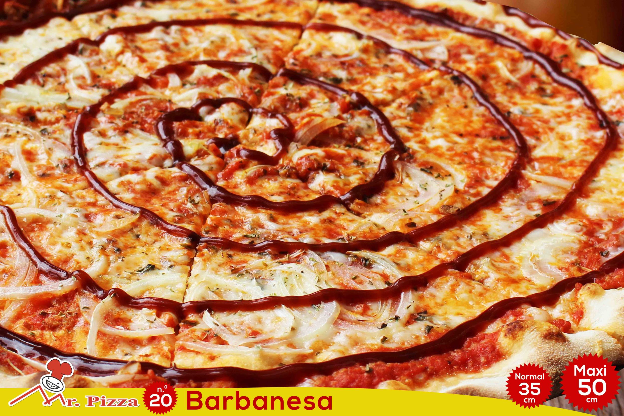 #20 - Barbanesa tomate . mozzarella . carne picada . cebola . molho barbecue . oregãos