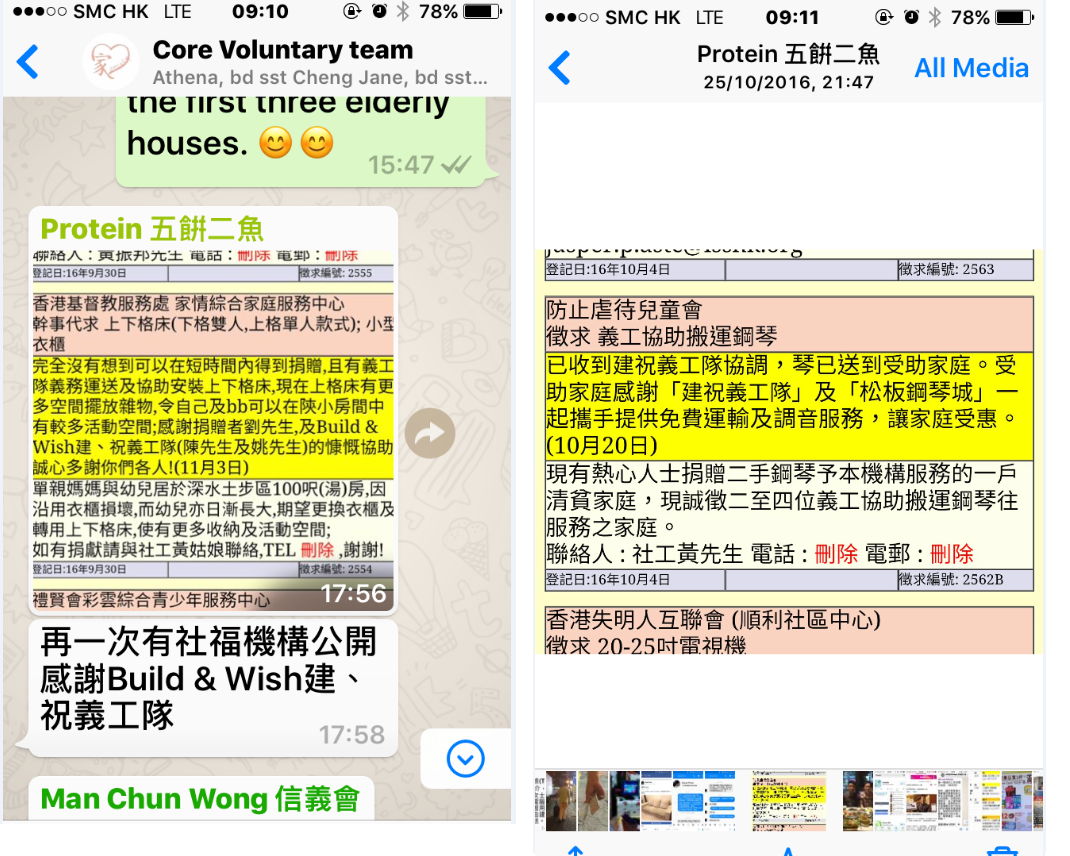 建。祝「二傢Hunters」義工會從不同渠道包括「五餅二魚」(很多社工免費登有需要人士的徵求物資的好地方)找需要人士