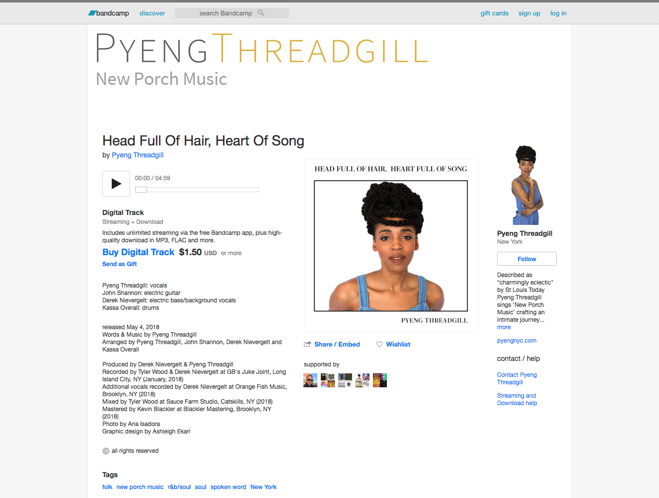 Album cover art for Pyeng Threadgill’s single Head Full of Hair, Heart Full of Song .