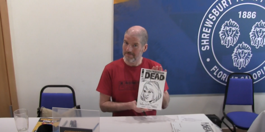 Charlie Adlard @ Shrewsbury Comic Con 2024 draws Carol Peletier from the Walking Dead