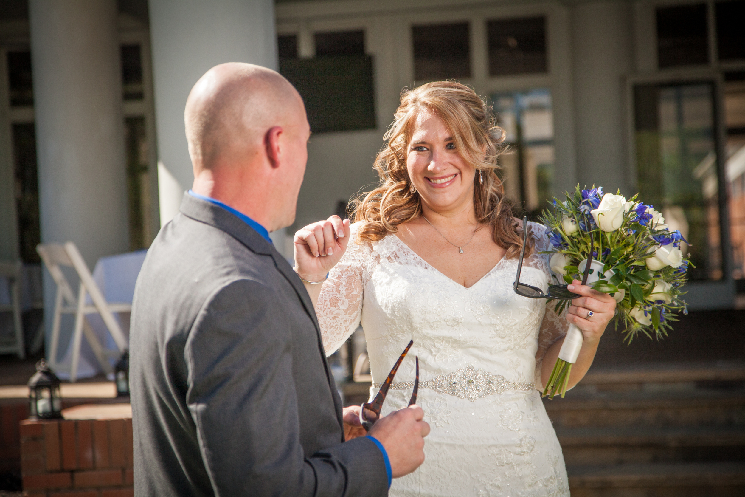 The couple share a first look before the start of the ceremony on the Kingwood Golf Course.
