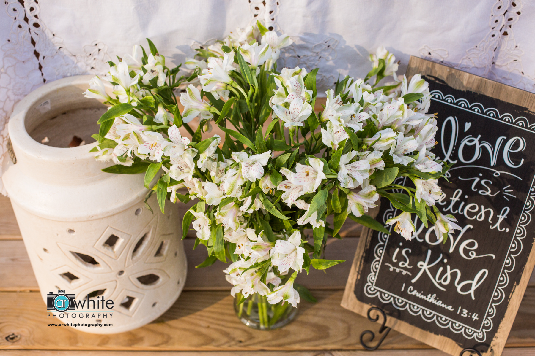 Barn wedding details at the arbor.