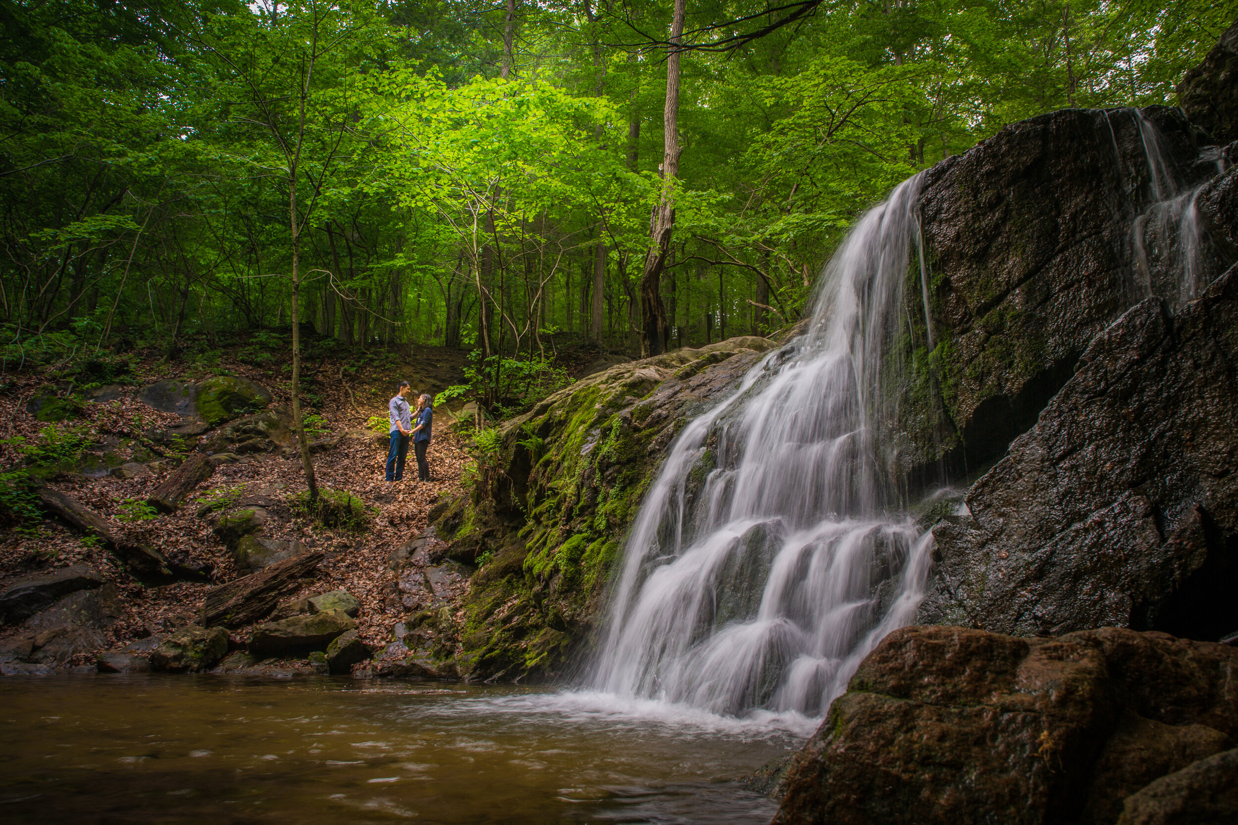 Photo of a young engaged couple at Potomac State Forest in Maryland next to a waterfall taken by wedding photographers in Baltimore ARWhite Photography (Copy)
