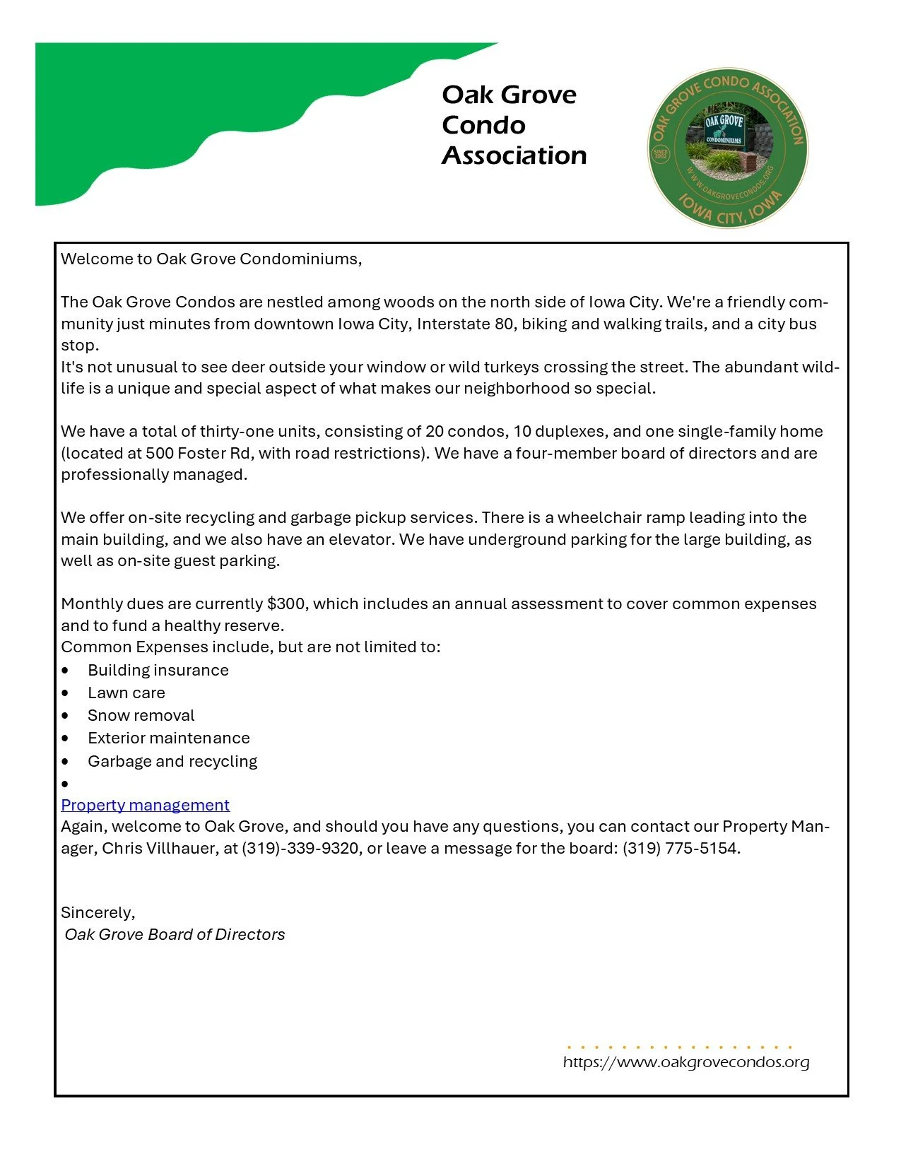 Welcome — Oak Grove Condo Association