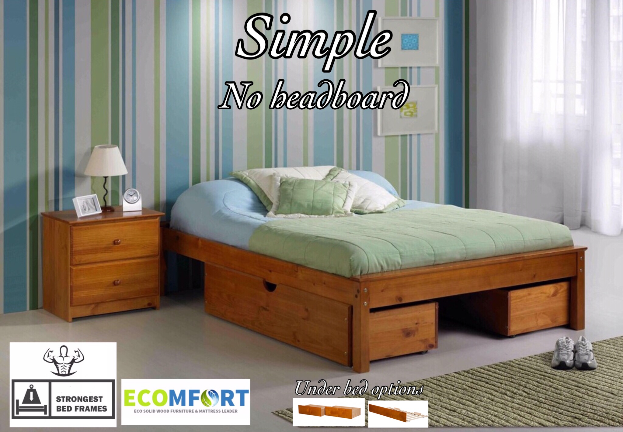 Platform Bedsimple No Headboard Solid, Wooden Bed Frame Queen Without Headboard