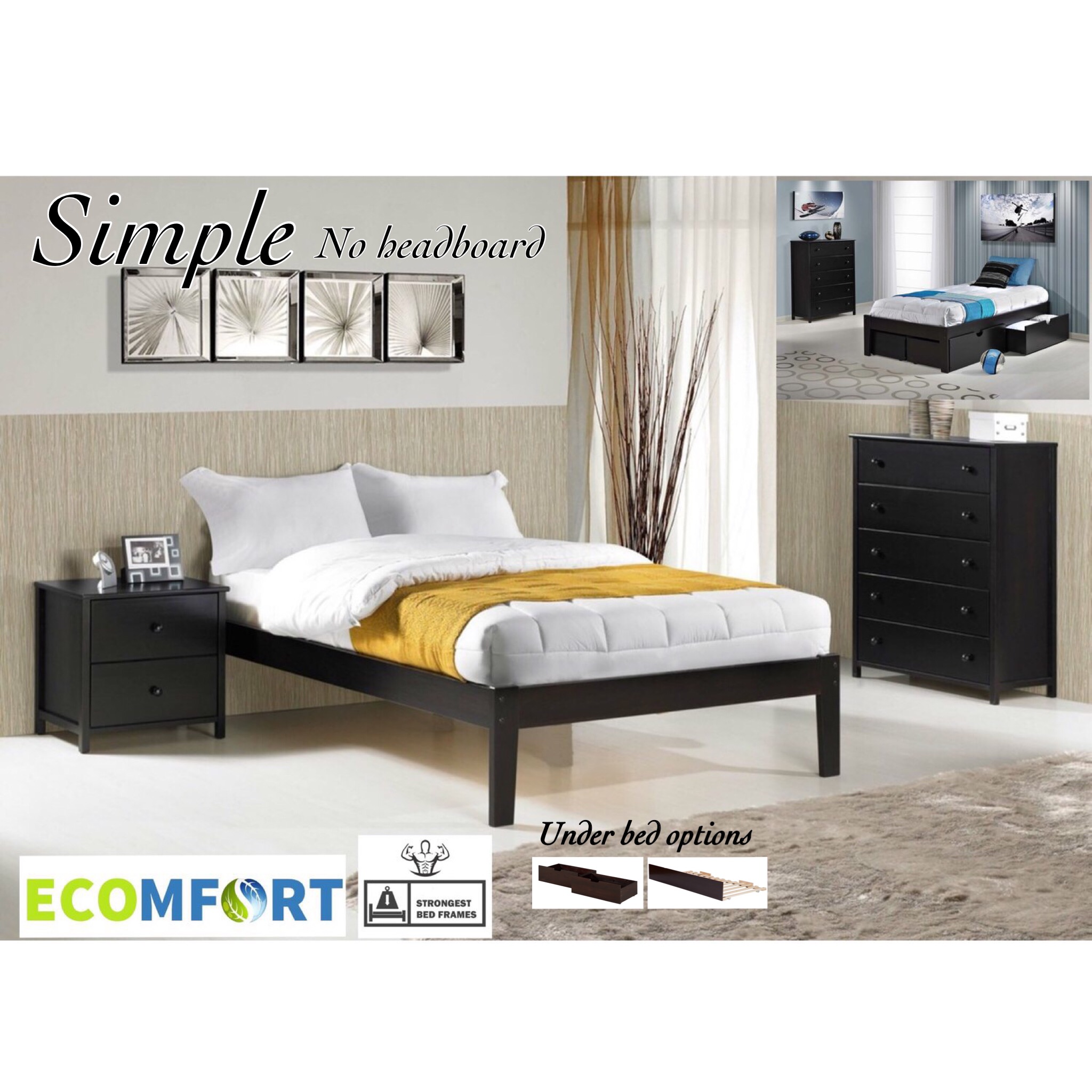 No Headboard Solid Wood Platform Bed, Simple Twin Bed Frame