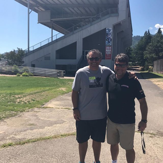 Had a great morning teaching YoMIND @yomindmatters to @sou_football @souraiders football team this morning. Here is head coach Charlie Hall with defensive coach Carlton Hall!  Yes, two Coach Halls!  #twohallsarebetterthanone #unlimitedpotential #yoga