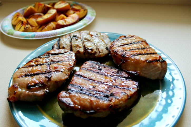 Grilled Peach & Spinach Salad with Honey Glazed Pork Chops — Lattes ...