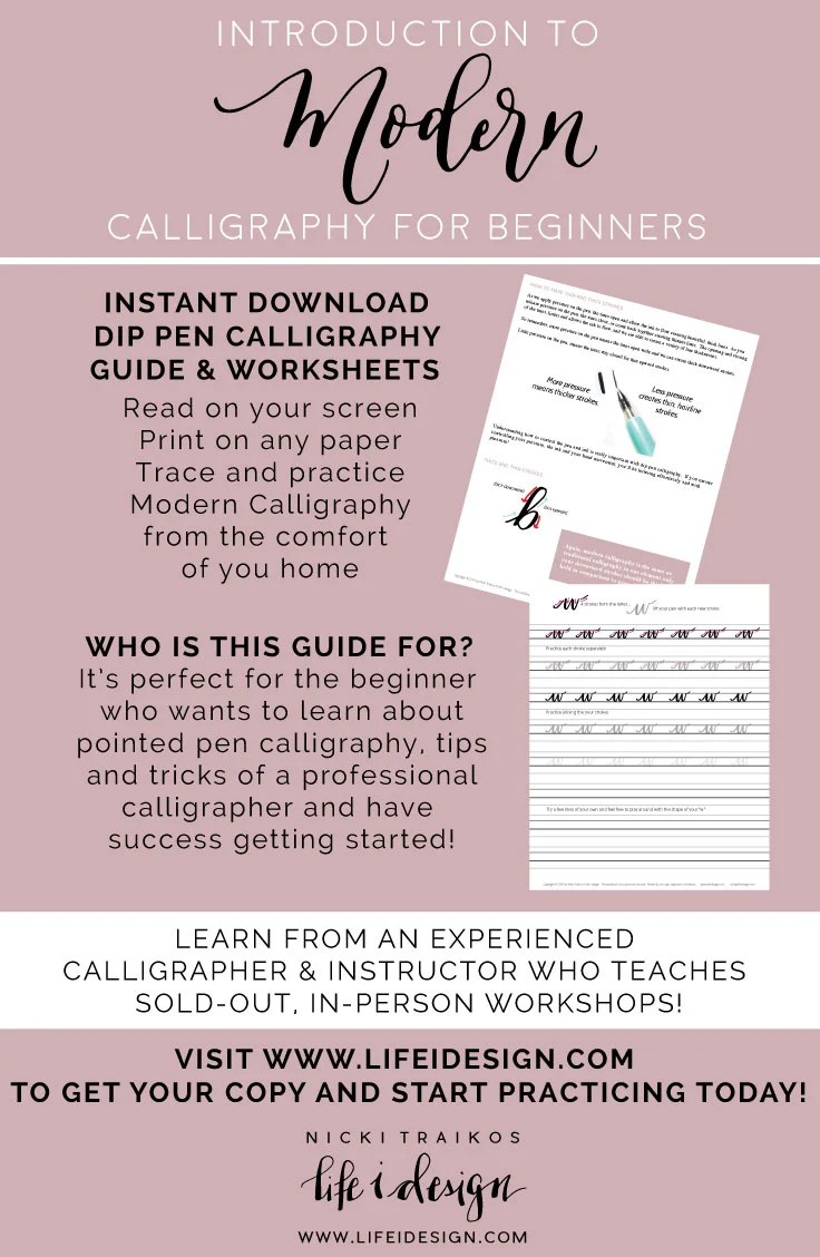 Introduction to Dip pen Modern Calligraphy worksheets