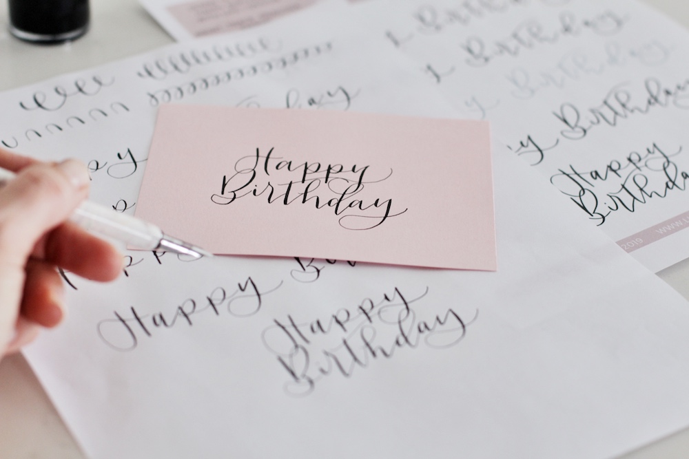How to write happy birthday in modern calligraphy tracing sheets — Nicki Traikos