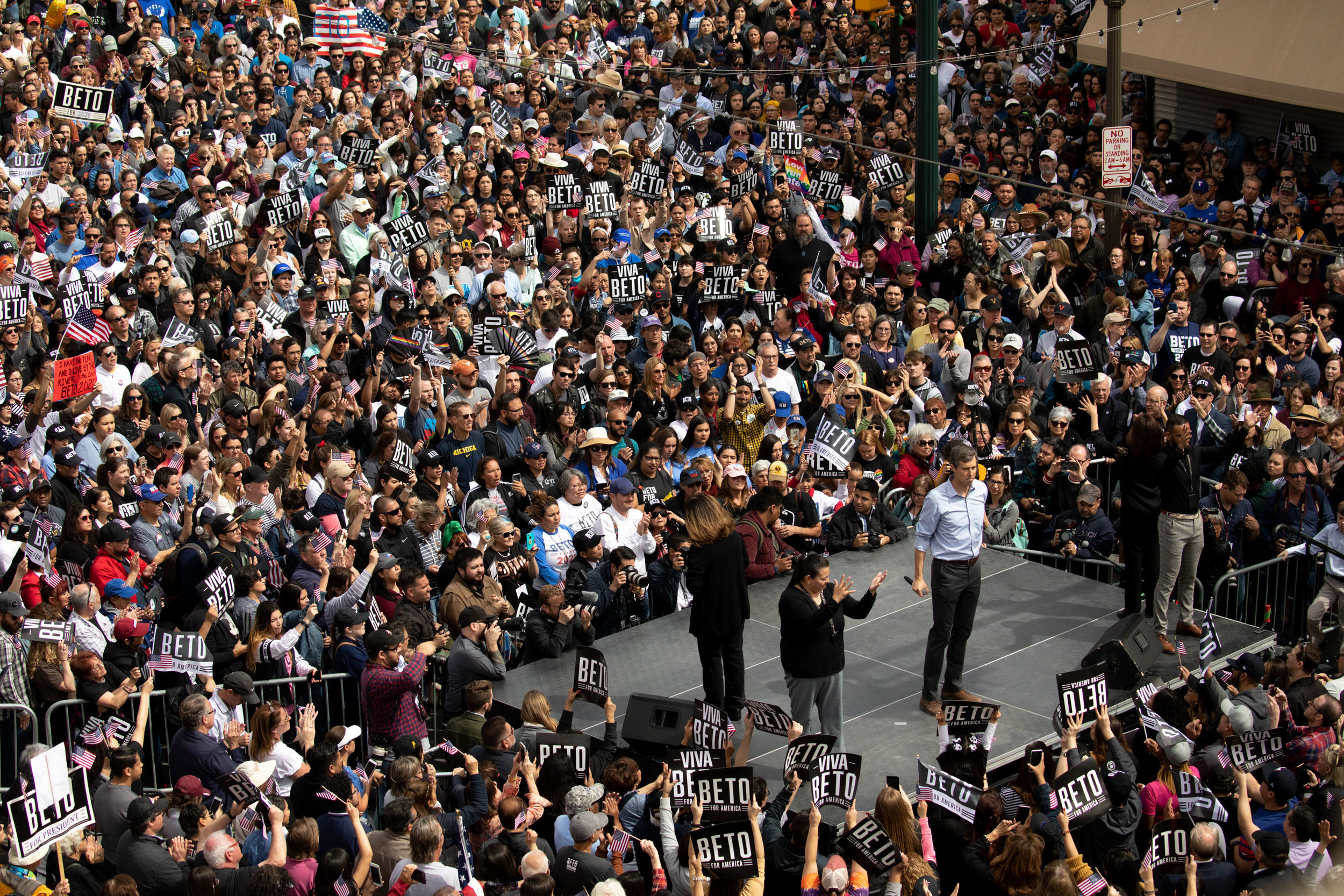  Beto O'Rourke addresses thousands of supporters at the Beto For America presidential campaign kick-off event in downtown El Paso, Texas, on March 30, 2019.  